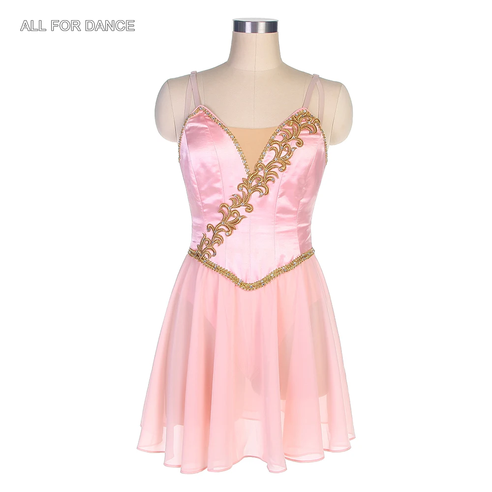 

B22062 New Arrival of Customized Stage Costume Pink Top Bodice with Nude V Neck with Gold Applique Performance for Women & Girls