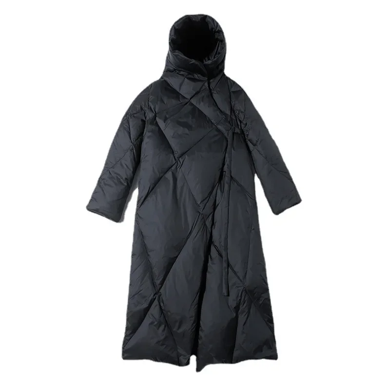 Down jacket women's long knee length 2023 autumn/winter new thickened white duck down outdoor cold down jacket