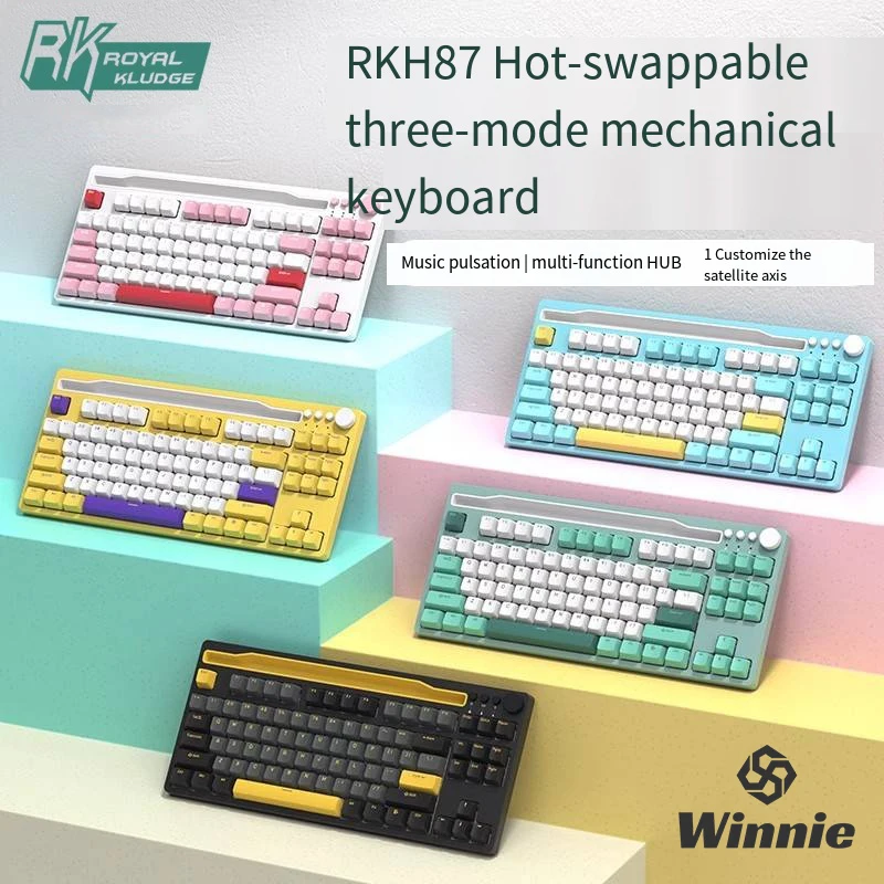 

RK H87 Thri Mode Wireless Mechanical Keyboard Gasket Structure Hot Swap Gaming Keyboard RGB PBT N-Key Rollover Office Keyboard