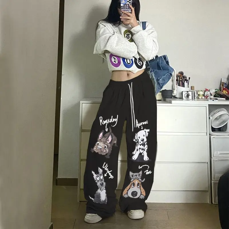 Korean jazz hip-hop straight-leg pants high-waisted loose casual dance pants hip-hop hiphop drawstring wide-leg niche sweatpants
