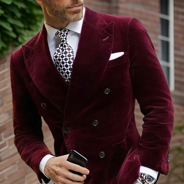 Velvet Double Breasted Blazer for Men Dinner Party Italian Style Smoking Prom Jacket Elegant Jacket for Wedding Party 2025 5
