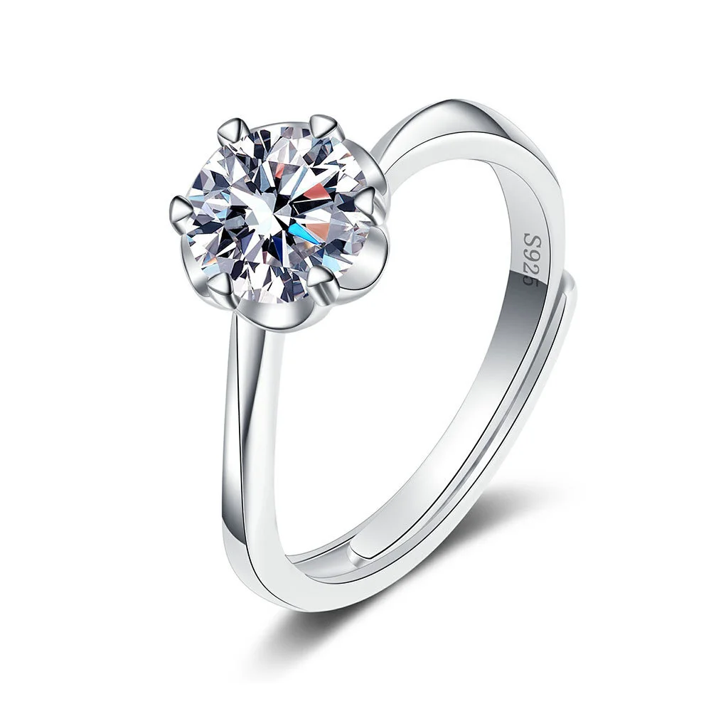 

New S925 Sterling Silver petal ring, female fashion, simple drill row, tiktok, and the same carat diamond ring.