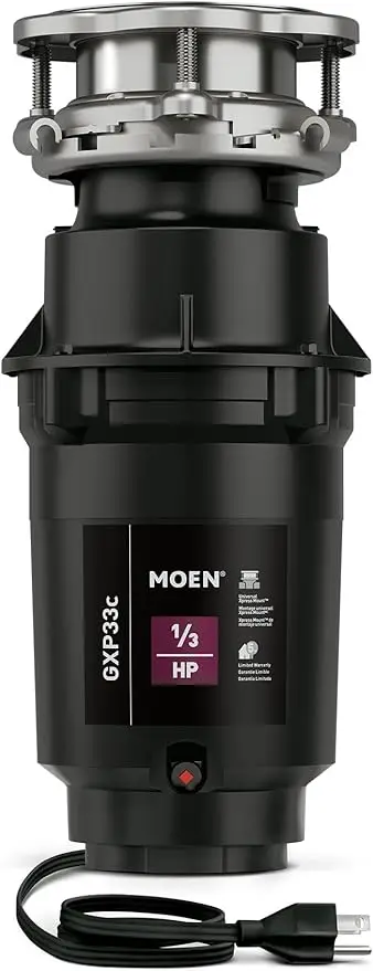 

Moen GXP33C Lite Series PRO 1/3 HP Compact Continuous Feed Garbage Disposal for Kitchen Sink, Power Cord Included