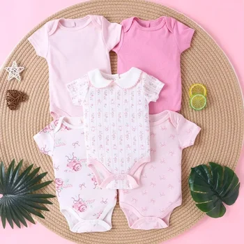 5PCS Baby Girl Clothes baby girls onesie summer cotton fabric Short-sleeved jumpsuit newborn baby clothes 0-9 months 1
