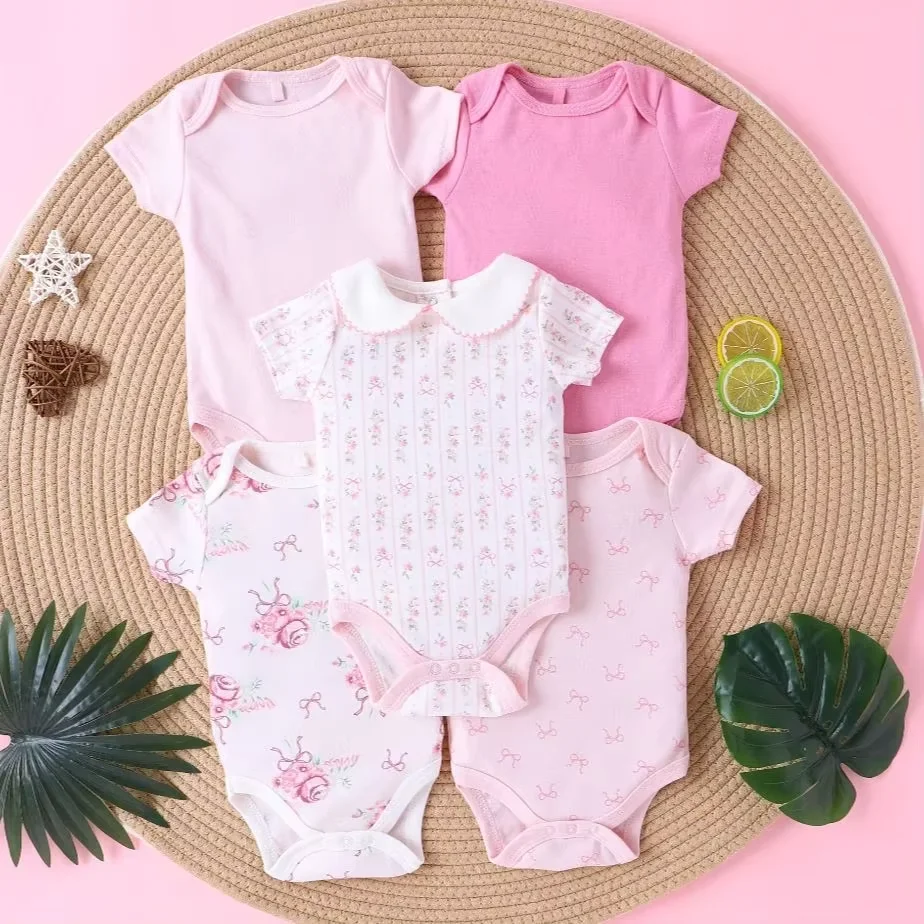 5PCS Baby Girl Clothes baby girls onesie summer cotton fabric Short-sleeved jumpsuit newborn baby clothes 0-9 months