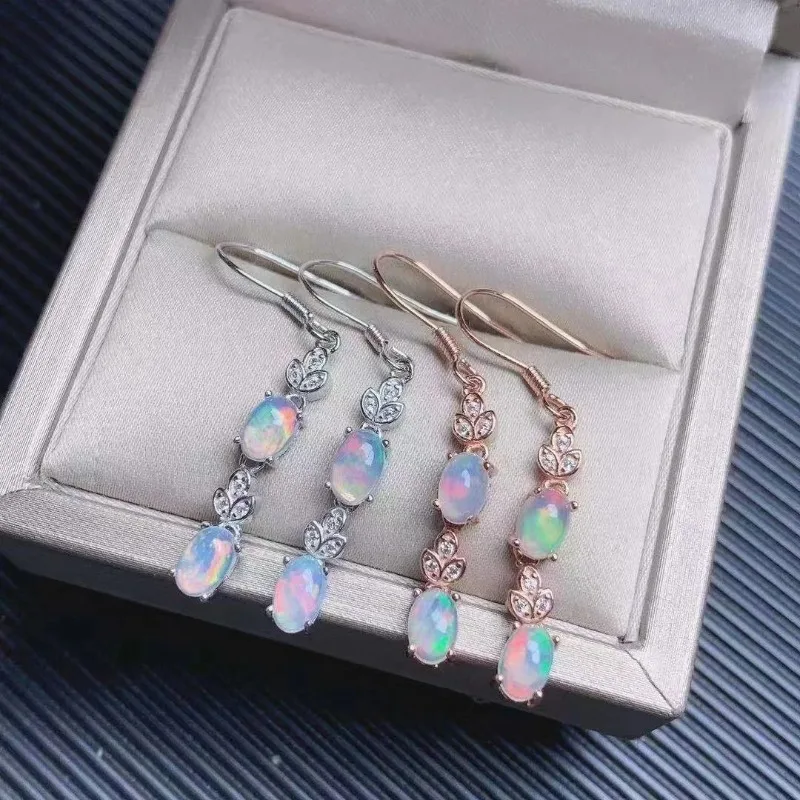 

925 Silver Opal Earrings for Daily Wear 4mm*6mm Natural Opal Drop Earrings with 3 Layers 18K Gold Plating