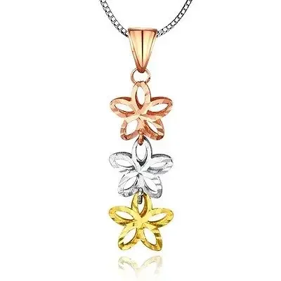 

2017 New Solid 18K Multi-Tone Gold 3 Flowers Pendant 24.5mm H