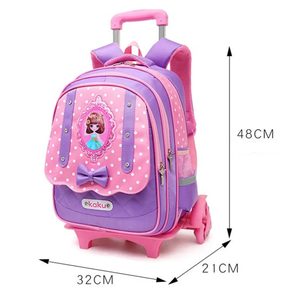 Removable School Backpack Trolley 2/6 Wheel Girl Travel Bag Waterproof Children Schoolbag Fashion Boys Kids Luggage Cartoon Case
