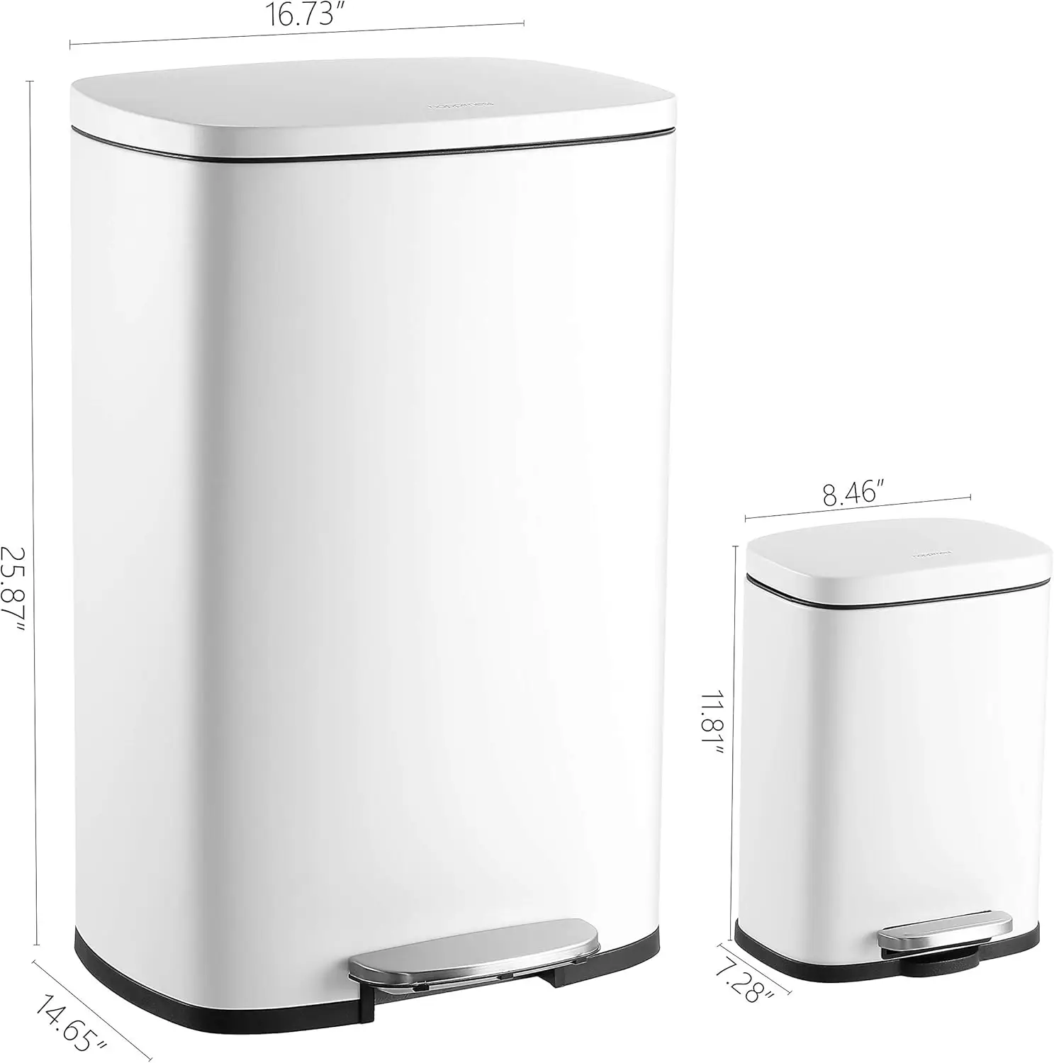 HPM1006C Connor Rectangular Trash Can with Soft-Close Lid and Free Mini Trash Can, Modern Fingerprint Proof for Home, Kitchen