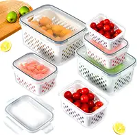 Fridge Food Storage Container Set with Lids with Strainer,Plastic Fresh Produce Saver Vegetable Fruit Meat Organizer 1