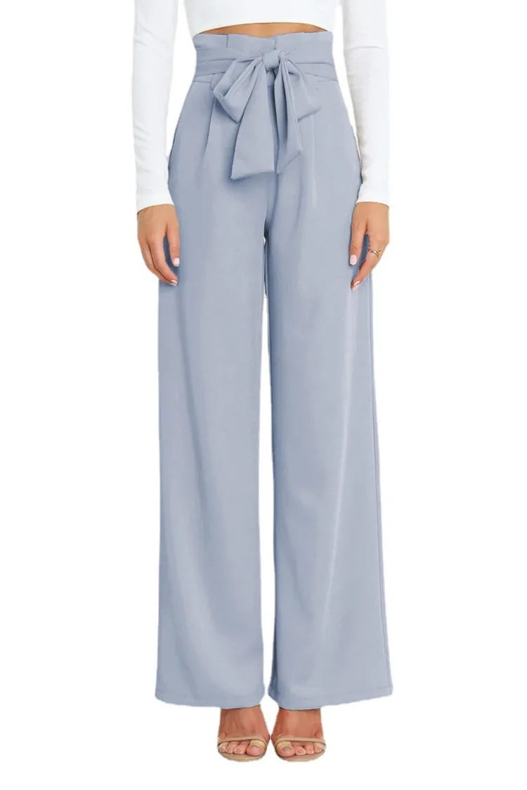Women Casual Wide Leg Pants With Waistband High Waist Fashion Sweatpants Ladies Solid Streetwear Loose Bow Trouser Clothing