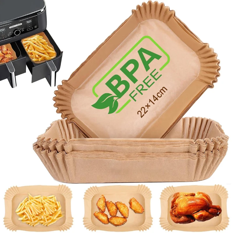 Hot Air Fryer Baking Paper Liners Rectangle Non-stick Oven Airfryer Disposable Parchment Paper Trays for Ninja Dual Zone Basket