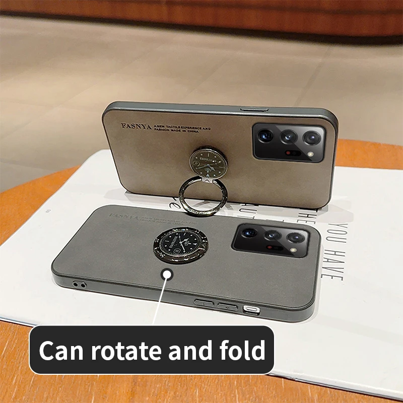 Luxury SheepSkin Leather Ring Holder Phone Case On For Samsung Galaxy Note 20 10 9 8 Ultra Plus note10 note9 Back Cover Note20