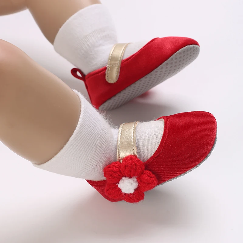 Spring and Autumn Red Velvet Princess Shoes Baby One Year Gift Shoes 0-12 Month Girl Soft Sole Lightweight Walking Shoes 6