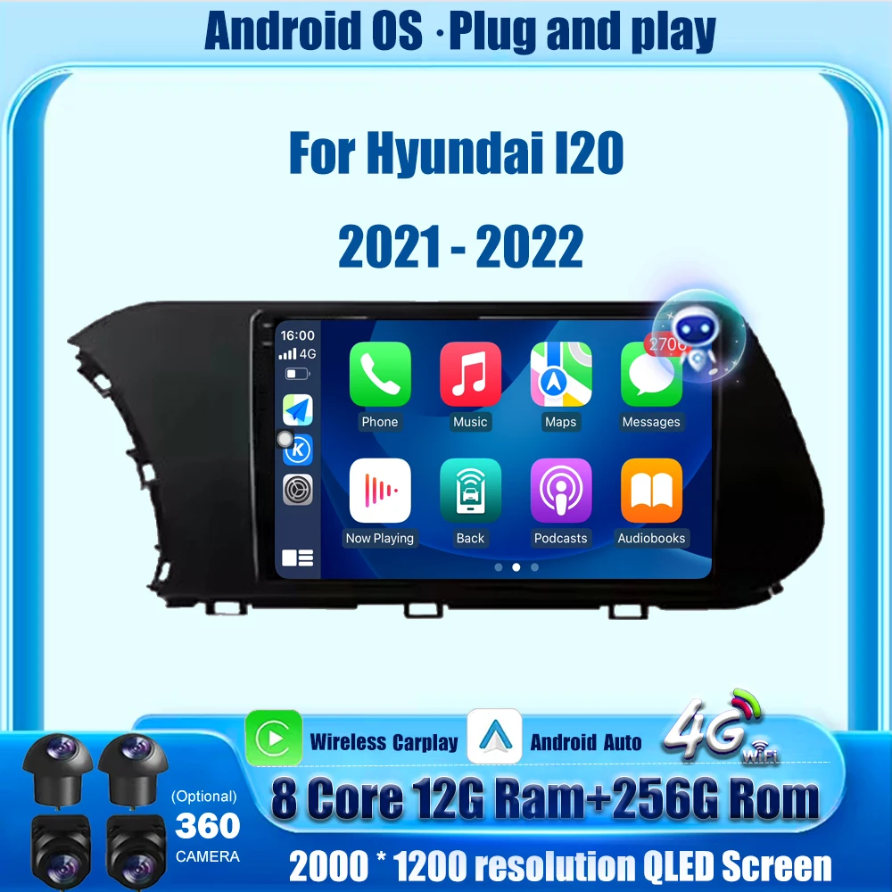 Android 16 Auto Per Hyundai I20 2021 - 2022 Autoradio di Navigazione GPS Lettore Video Multimediale Stereo Senza Fili Carplay 360 Macchina Fotografica