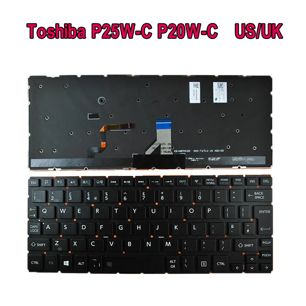 

US UK Keyboard For Toshiba Satellite Radius P25W-C P20W-C BLACK Backlit Win8 PN:9Z.N8PBU.701 0KN0-DV1US13 New Laptop Keyboards