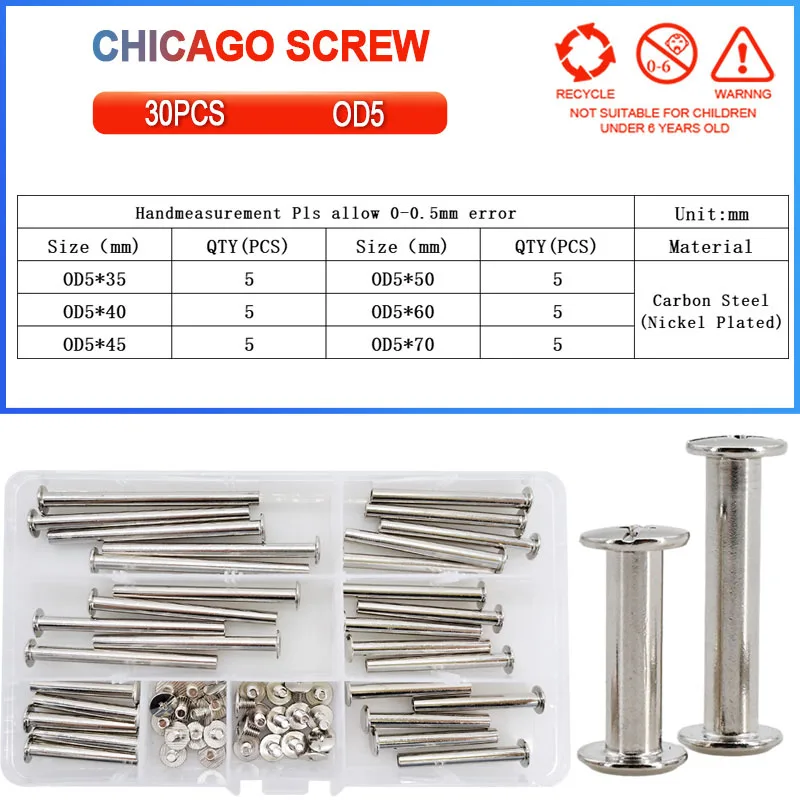 Brass Carbon and Stainless Steel Bookbinding Screw