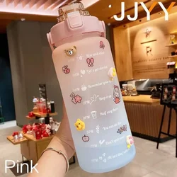 2000ML Motivational Time - Marker Water Bottle for Sports and Outdoor Activities (Pink)