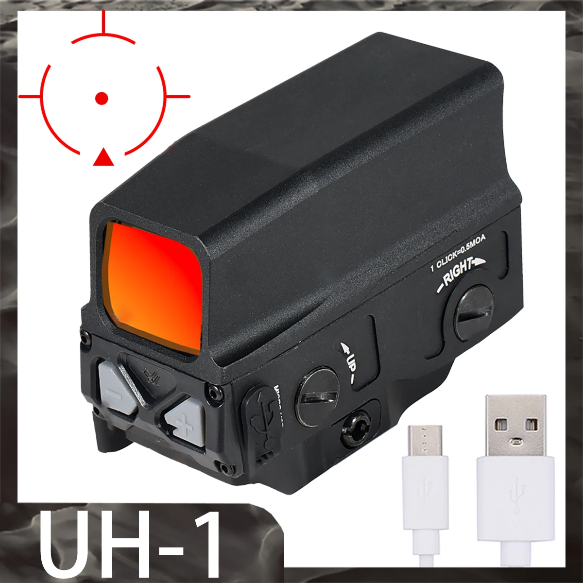 

Tactical UH1 Red Dot Sight USB Charge Airsoft Sight Hunting Optics Riflescope Adjustable Reflex Sight Fit 20mm Weaver Rail