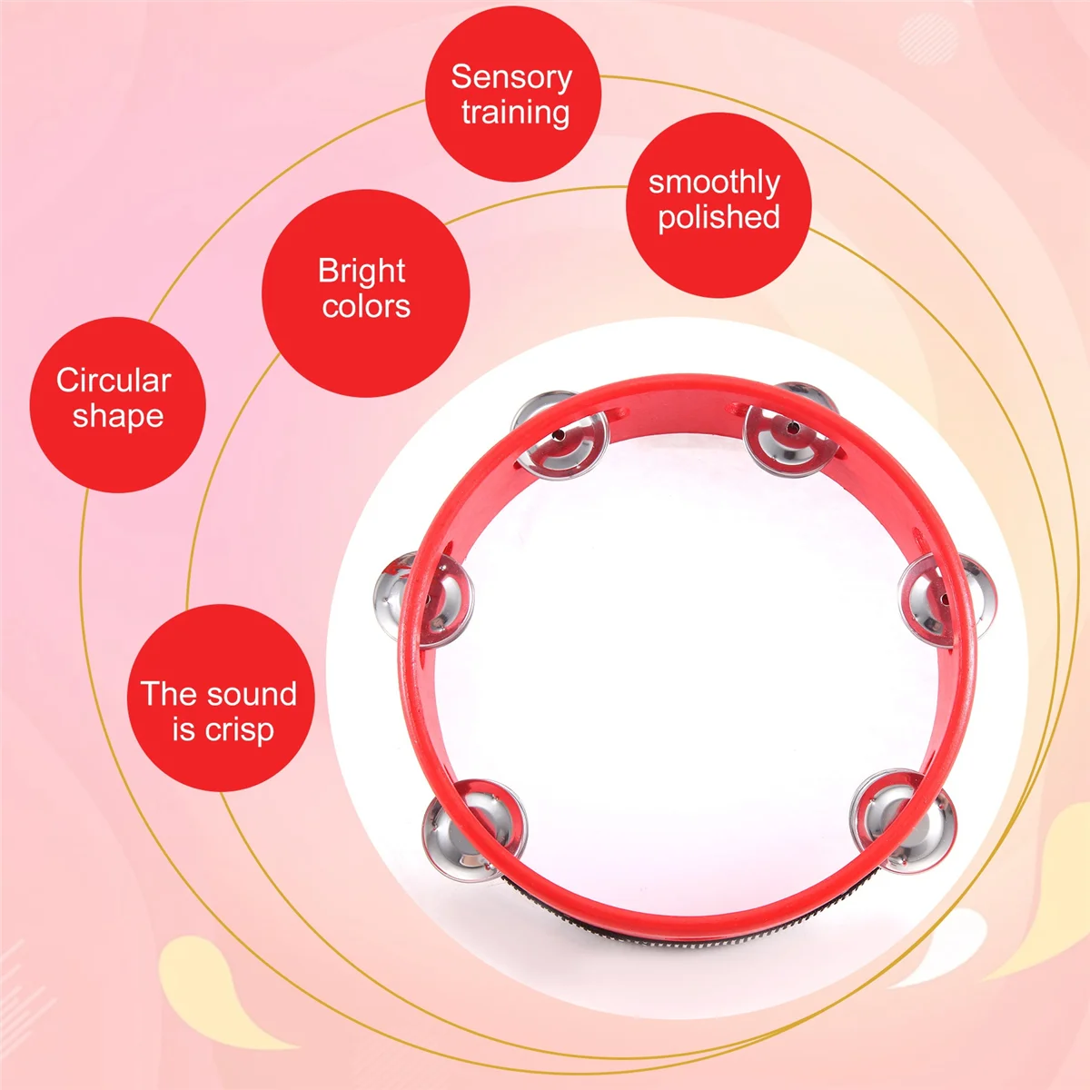 8inch Musical Tambourine Tamborine Drum Round Percussion Gift for KTV Party Red