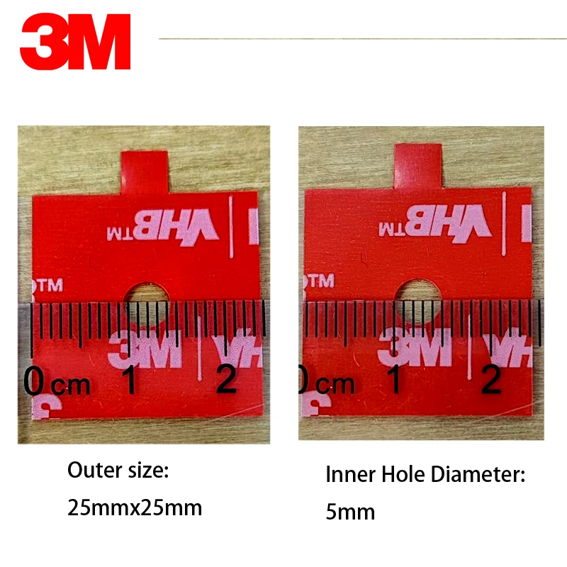 3M 4905 VHB 양면 테이프 사각형 25mm x 25mm (5mm 구멍 포함), 사전 절단된 투명 아크릴 폼 접착 패드 0.5mm 두께