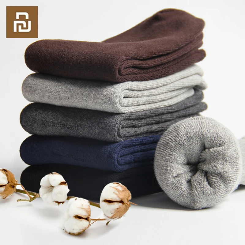 

5 Pairs Youpin 100% Cotton Men Socks High Quality Thicken Warm Business Socks Black Autumn Winter For Male Thermal Antifreeze