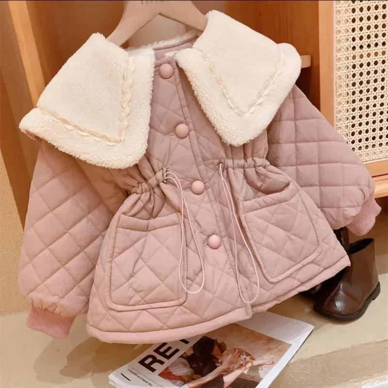 

Бархатное зимнее длинное пальто, теплые пальто с большим меховым воротником и хлопковой подкладкой, плотное Детское пальто принцессы на день рождения, одежда