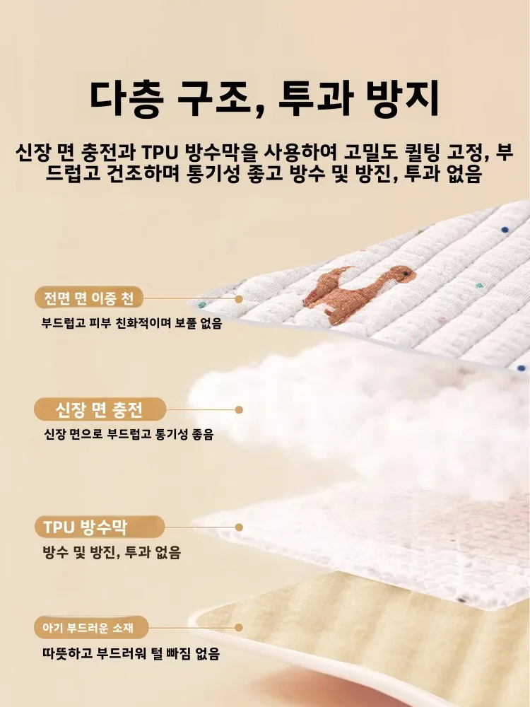 100% 순면  소변받이 매트리스 패드 방수 침대 보호 패드 세탁기 사용 가능  기저귀 매트리스 아우티 패드