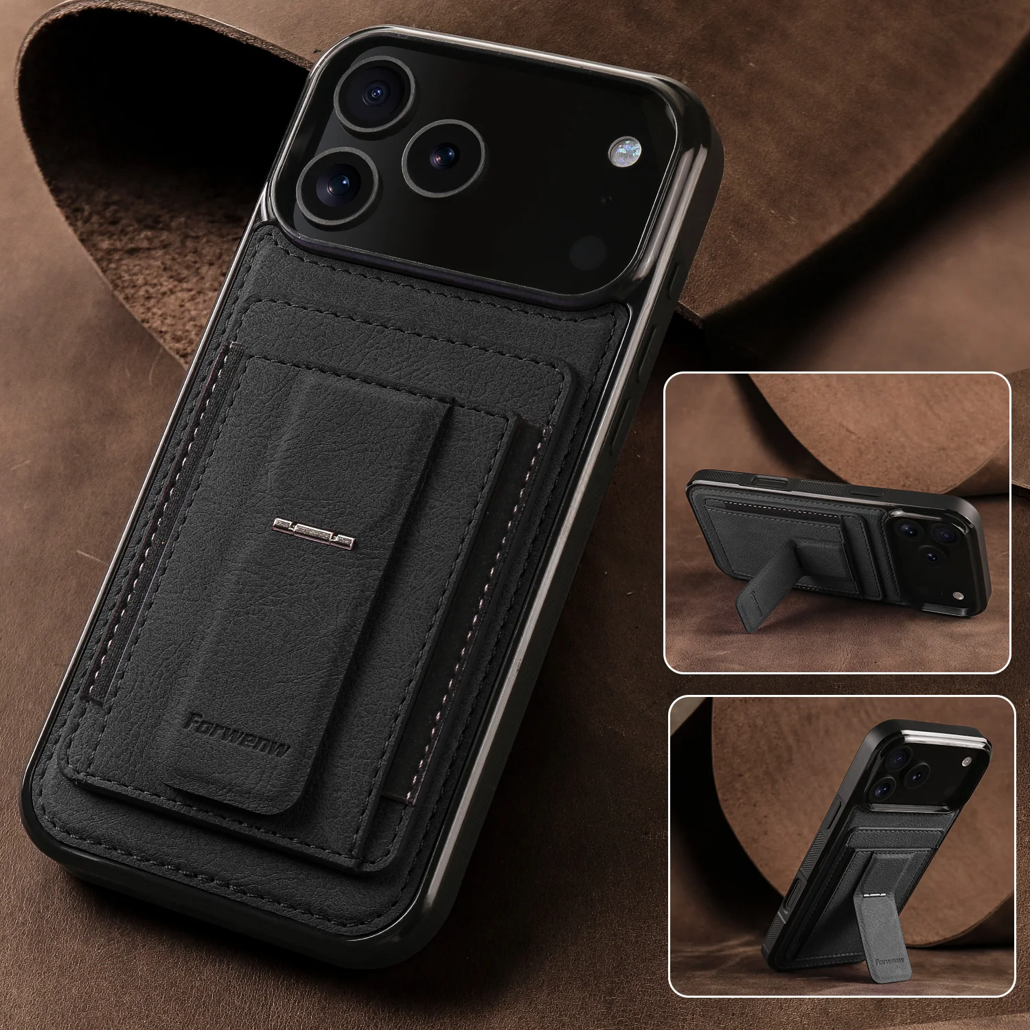 Premium Magnetic Leather Phone Case with Card Holder and Stand Feature