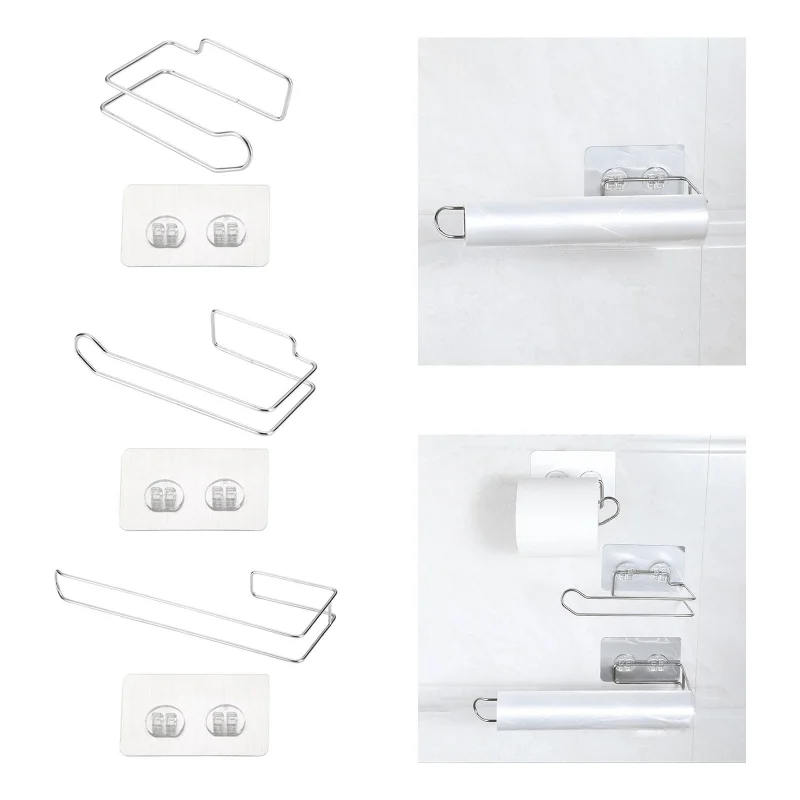 Durable Stainless Steel Tissue Roll Holder Practical Kitchen Paper Towel Rack Perforation-Free Lazy Rag Hanging Rack for Bedroom