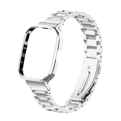 Sleek Magnetic Loop & Case Protector - Premium Metal Bracelet and Band Cover for Mi Watch Lite (Style 3 silver)