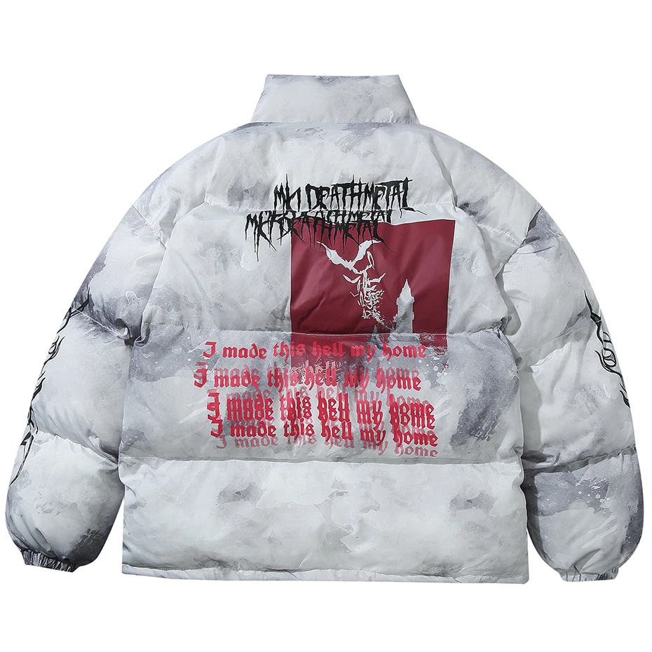 Oversized Hip Hop Parkas Padded Puffer Jacket Men Winter Warm Coat Letter Graphic Tie Dye Streetwear Jackets Y2K Parkas Coats 3