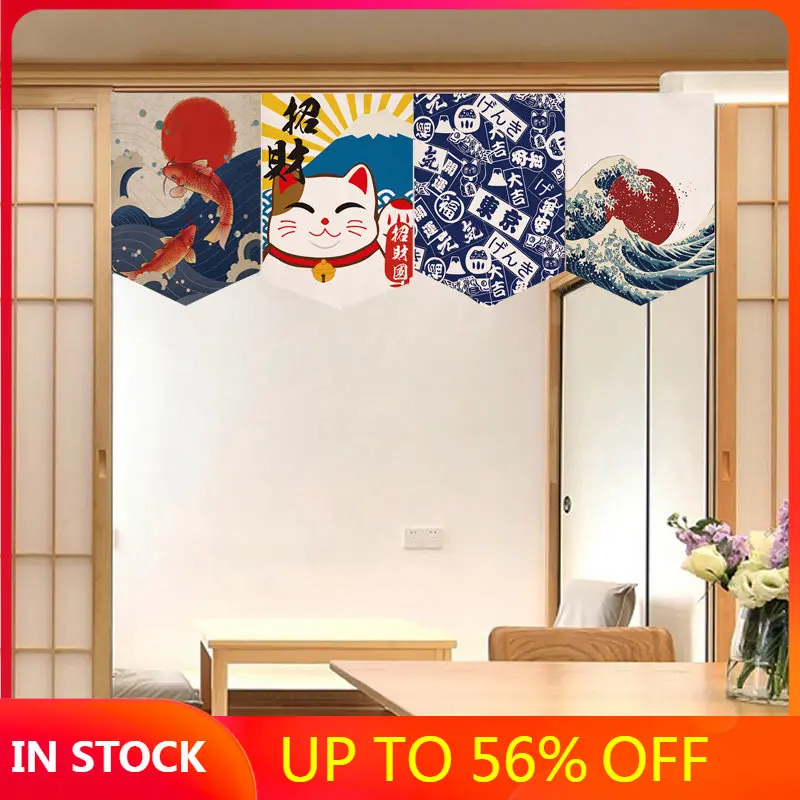 Japanese Hanging Curtain Sushi Restaurant Shop Short Curtain Doorway Triangle Flag Kitchen Printing Noren Home Decor Partition