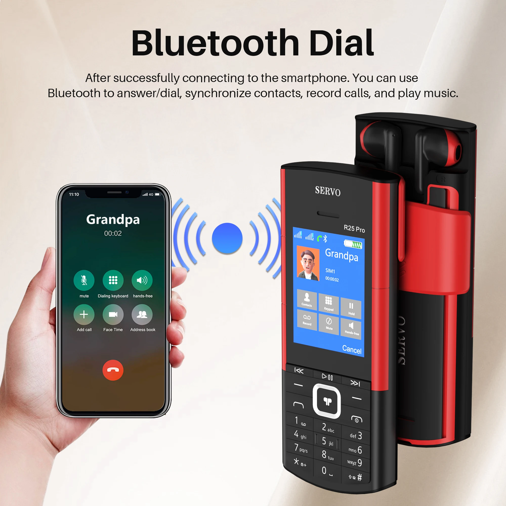 SERVO R25 PRO Button Mobile Phone Built-in TWS Earphones Dual SIM Standby Speed Dial Blacklist FM Radio 2G GSM Feature Cellphone