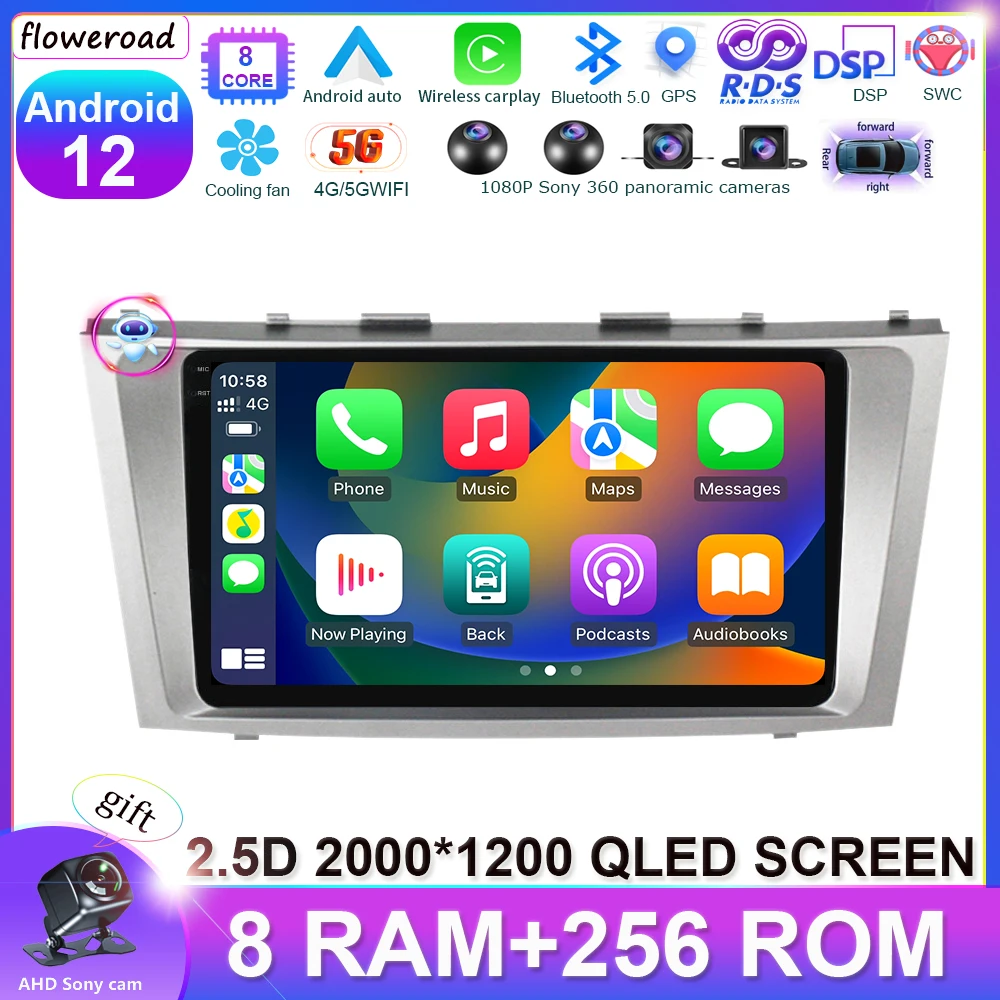 

QLED Android 12 Android auto carplay Dynamic trajectory For Toyota Camry 6 XV 40 50 2006 - 2011 Car Radio Multimedia player DSP