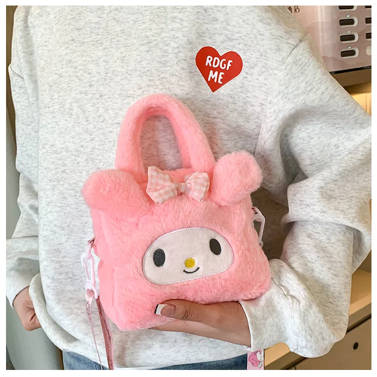 Sanrio Plush Bag Kawaii Kuromi Cinnamoroll Melody Cartoon Anime Handbag Crossbody Cosmetic Travel Storage Bags Women Girls Gifts storage bag crossbody bag