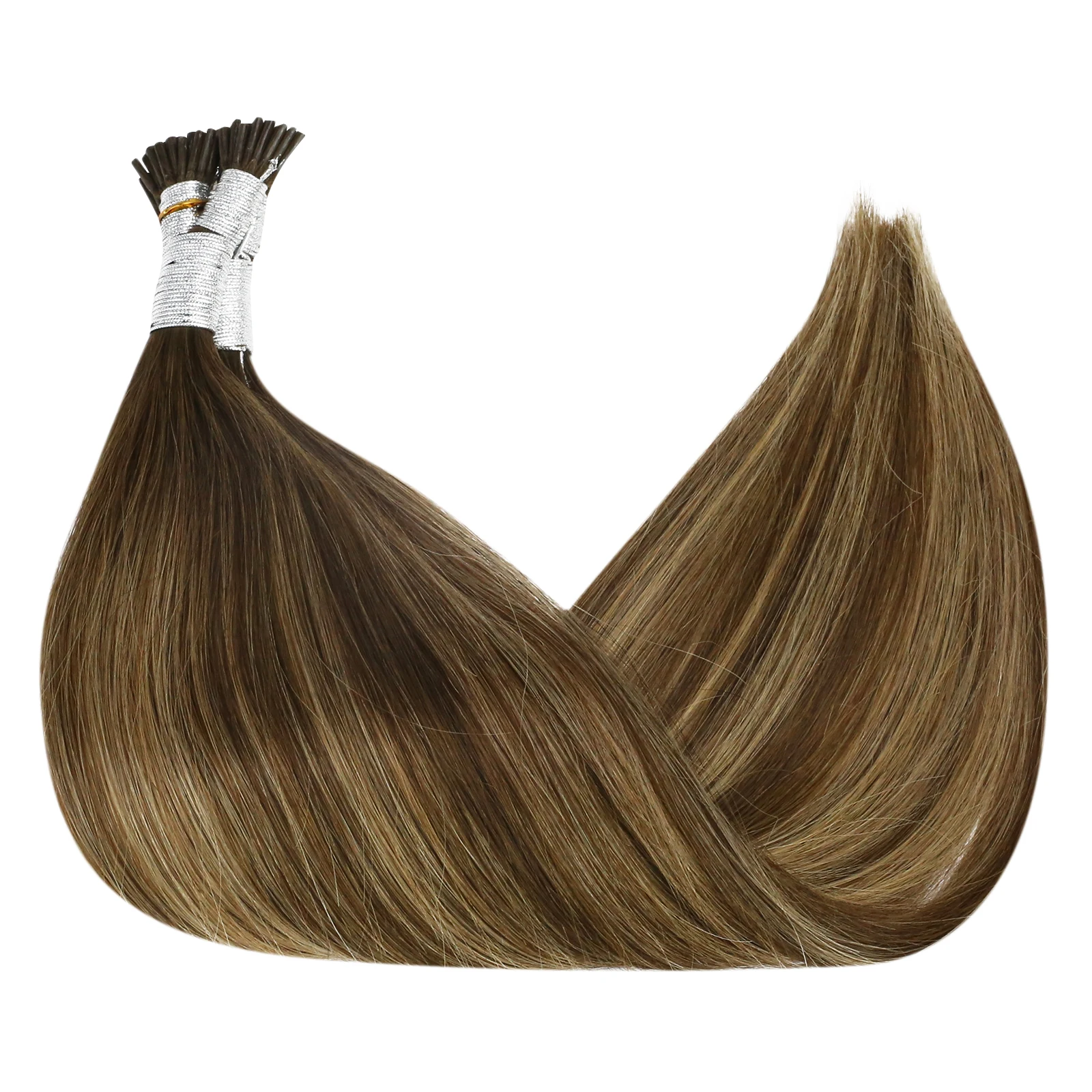 Full Shine Straight I Tip Hair Natural Real Human Fusion Hair Extensions 100 Strands Stick Tip Soft Extensions For Party