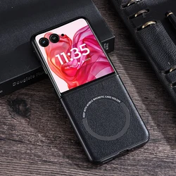 Premium PU Leather Magnetic Wireless Charging Case - Sleek Hard Plastic Protection for Motorola Razr 50 (Black)