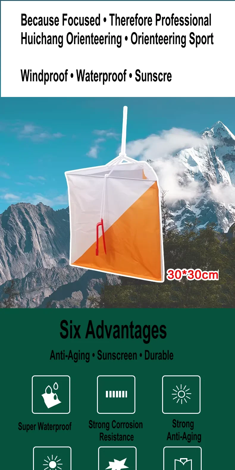 30 cm/20 cm/15 cm/5 cm Orientierungslauf-Kontrollmarkierungsfahne, tragbar, mit Locher, geeignet für den Unterricht im Freien und für Sportarten im Freien – Detail 1