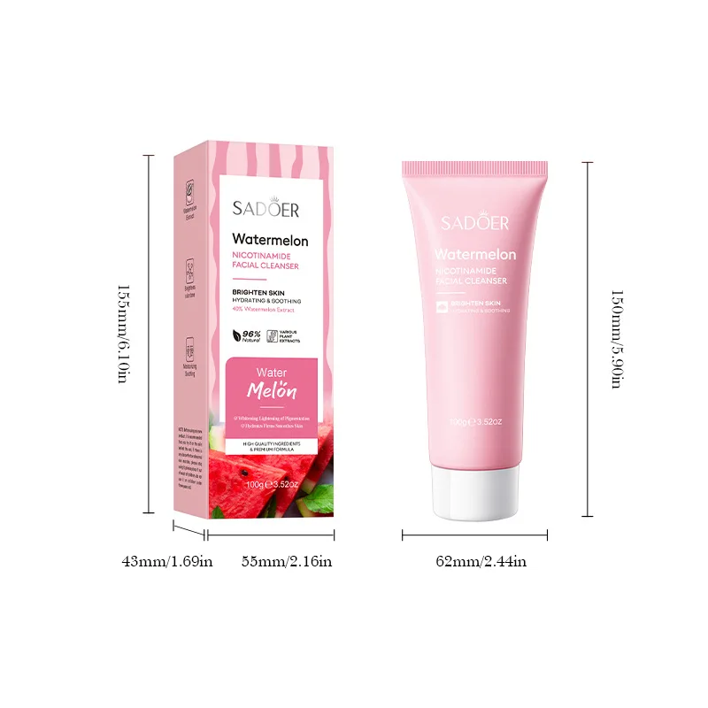 SADOER Watermelon Niacinamide Facial Cleanser Deep Cleansing Moisturizing Face Wash Foam Cleanser Face Cleansing Skin Care