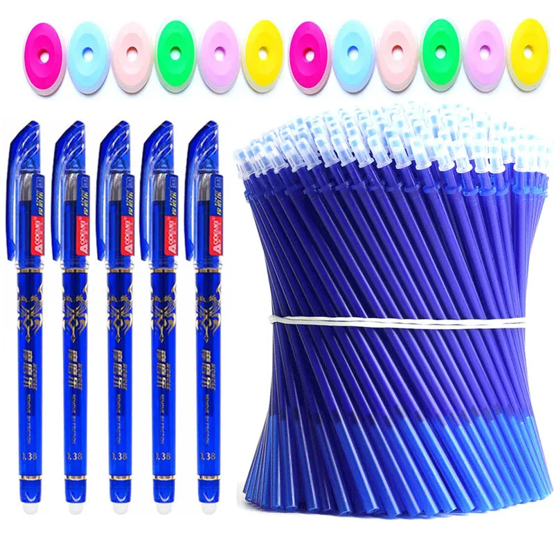 120Pcs/Set Erasable Gel Pens BallpointPen 0.5mm Blue/Black ink Refills Rod Washable Handle School Writing Kawaii Stationery | Канцтовары