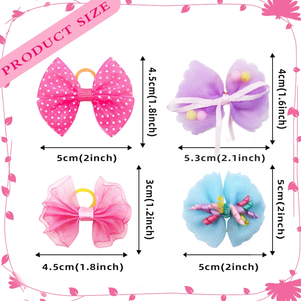 50PCS Pet Hair Accessories Lace Dog Bows With Rubber Bands Handmade Cute Cat Bows Yorkshire Puppy Bowknots Pet Supplies For Dogs 2