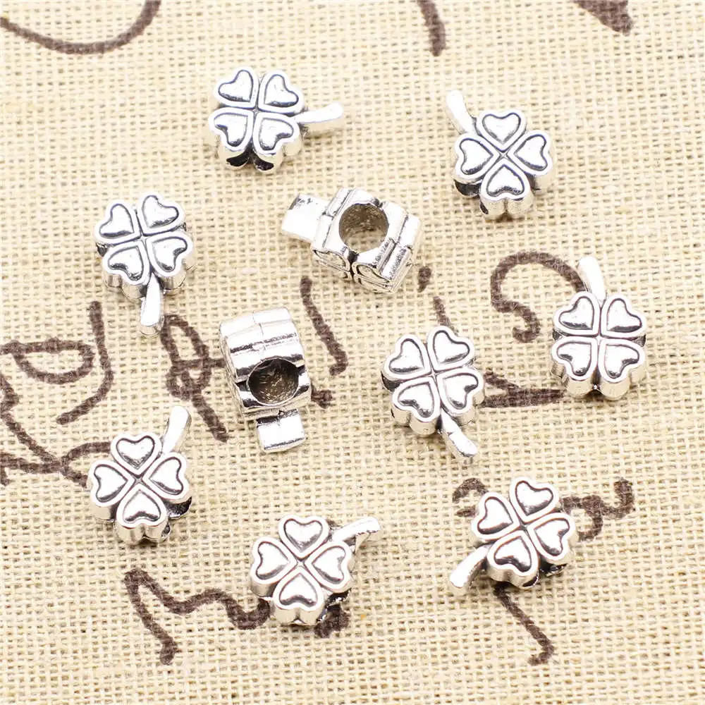 

Four-Leaf Clover Big Hole Beads Male Jewelry Handmade Kids 9X14mm Antique Silver Color 10 Pieces