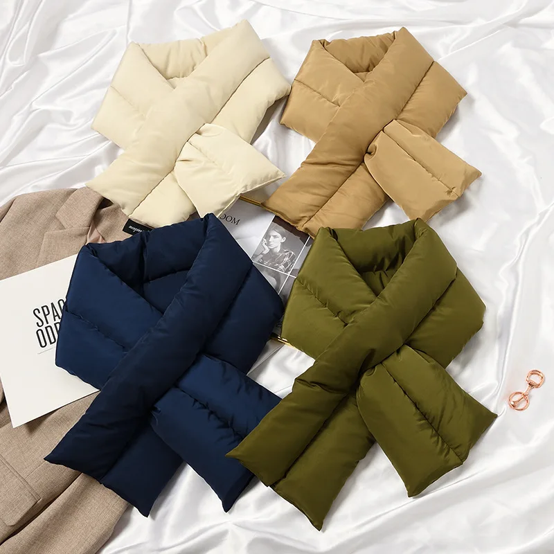 

MoriBty Winter Down-Cotton Scarf Women Luxury Solid Warm Korean Version Shawl Wraps Thick Neck Protection Collar Bufandas 2022