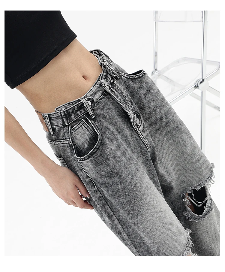 American Vintage High Waist Loose Ripped Cargo Jeans Pants -S5f21c60fe2a44ad98974528399f43ef5g