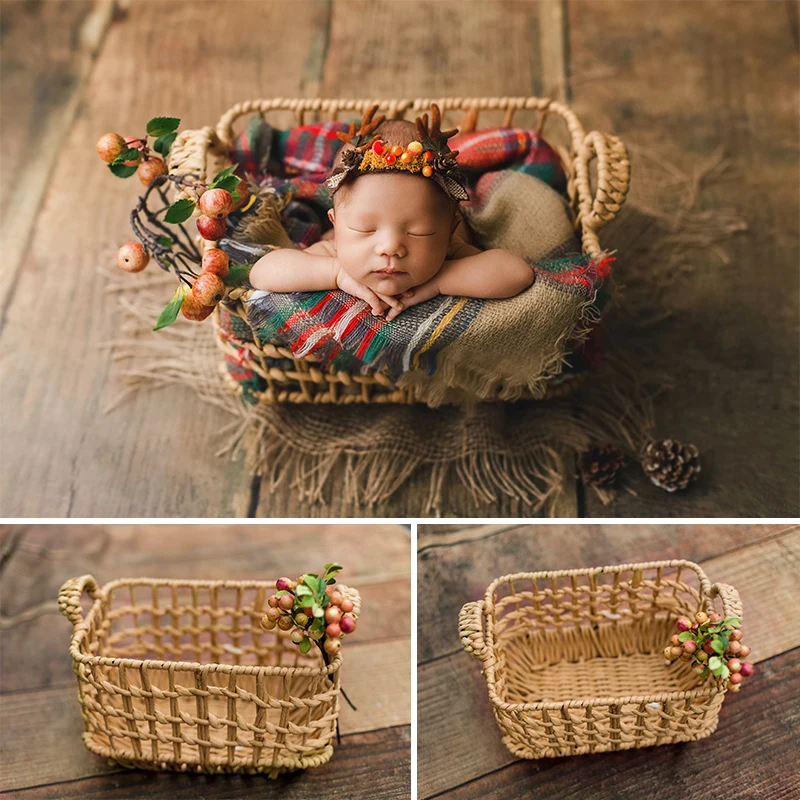 

Newborn Photography Props Photo Shooting Basket Children Woven Baskets Vintage Rattan Baby Photo Shoot Furniture Posing Chair