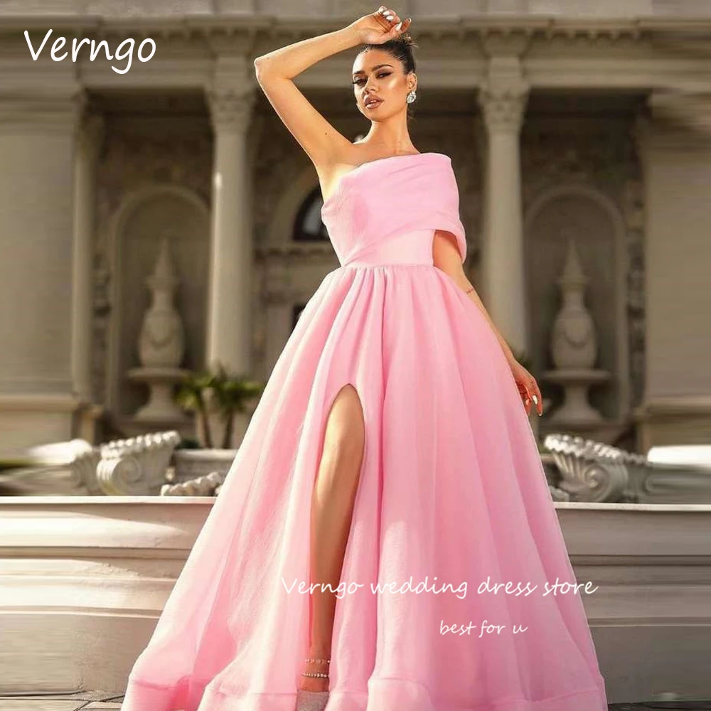 

Verngo Pink Organza A Line Prom Dresses Dubai Arabic Women Garden Country Simple Bride Gowns Plus Size Long Evening Dress 2023