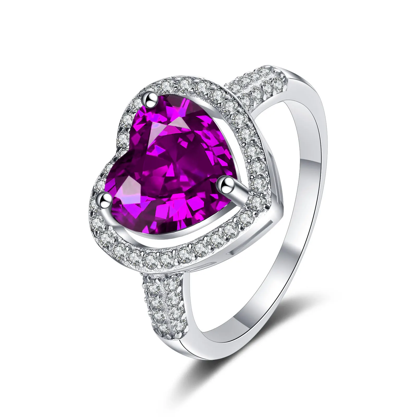 

S925 sterling silver heart-shaped amethyst diamond ring European and American fashion ladies love couple proposal