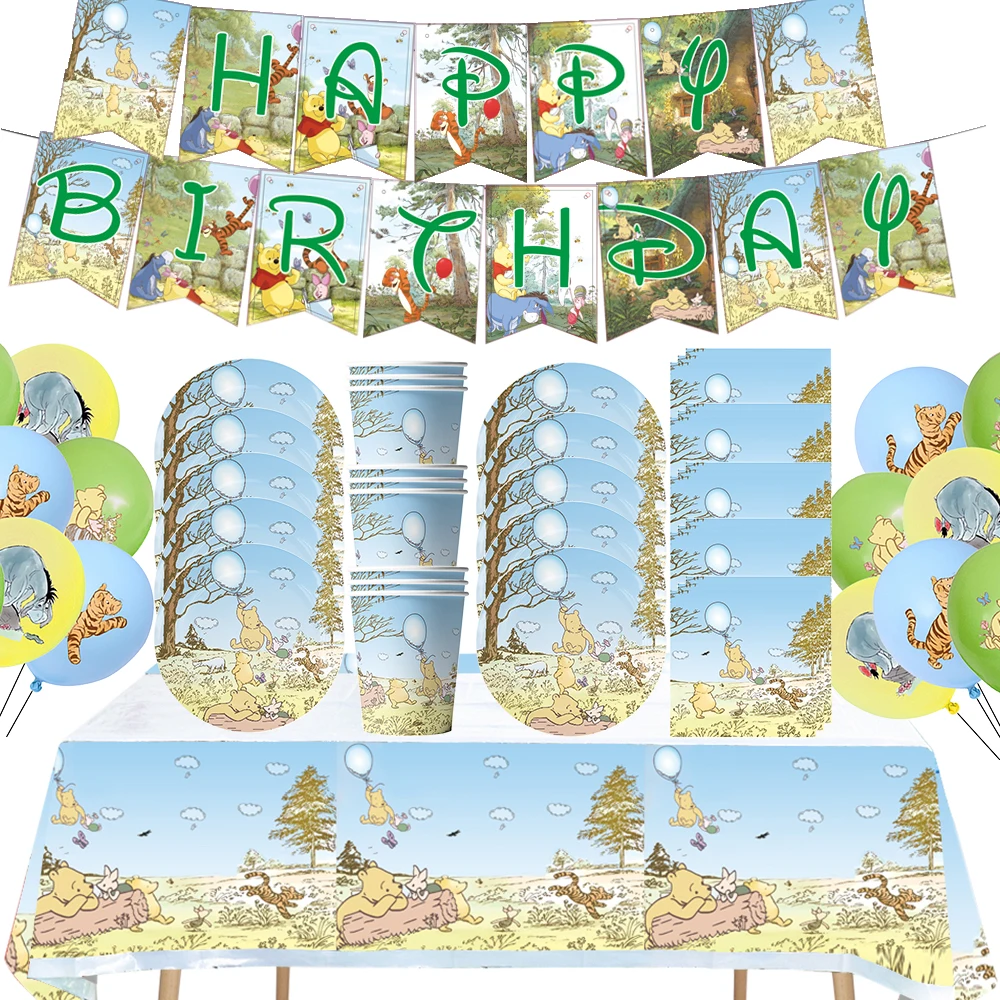 Winnie The Pooh Theme Party Decoration Vintage Winnie The Pooh Balloons Kids Birthday Tablware Set Personalizza Nome Anni Sfondo