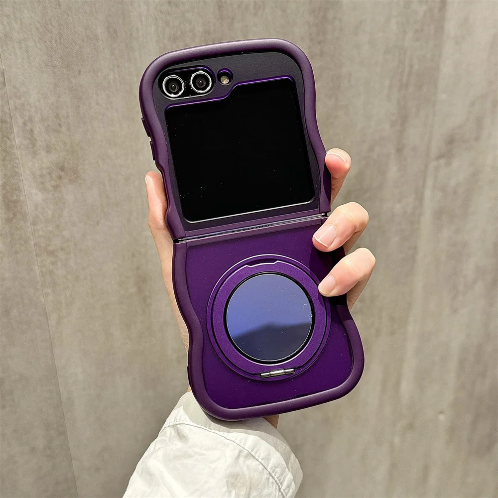 360° Rotating Mirror Ring Holder with Curly Wavy Frame - Magnetic Phone Case Stand